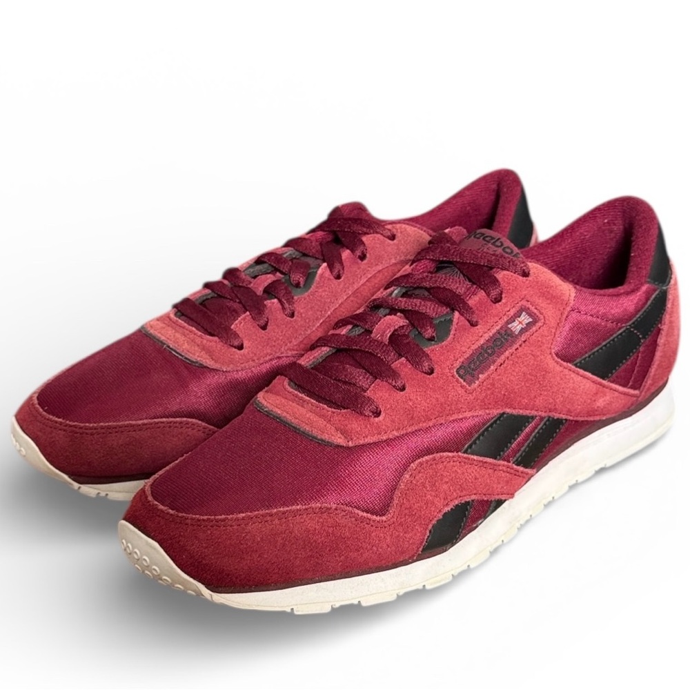 Reebok Classic Men's Burgundy Wine and Black Suede Nylon Sneakers Size 10.5